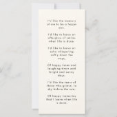 モダン記念写真 |葬式の詩の祈りの言葉カード (裏面)