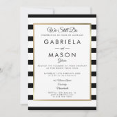 モダン誓の更新クラシックのストライプ金ゴールド縁ど 招待状 (正面)
