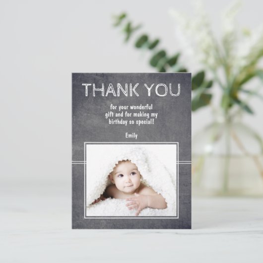 モダン誕生日ありがとうフォトカー子供へド ポストカード (スタンド正面)