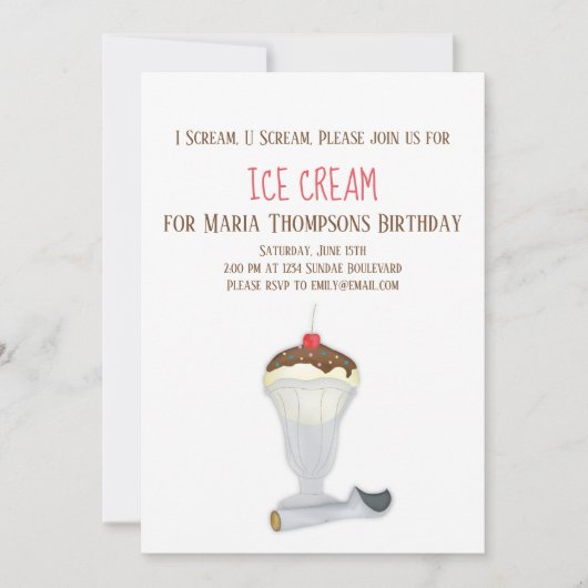 モダン誕生日アイスクリームミニマルシンプルリスト 招待状 (正面)