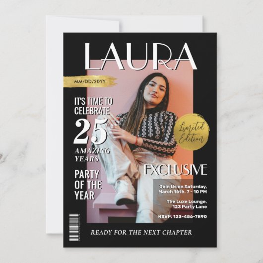 モダン誕生日カスタムマガジンカバー、ポートレート 招待状 (正面)