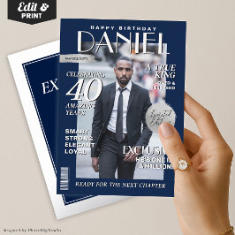 モダン誕生日カスタムマガジンカバー、ポートレート 箔招待状