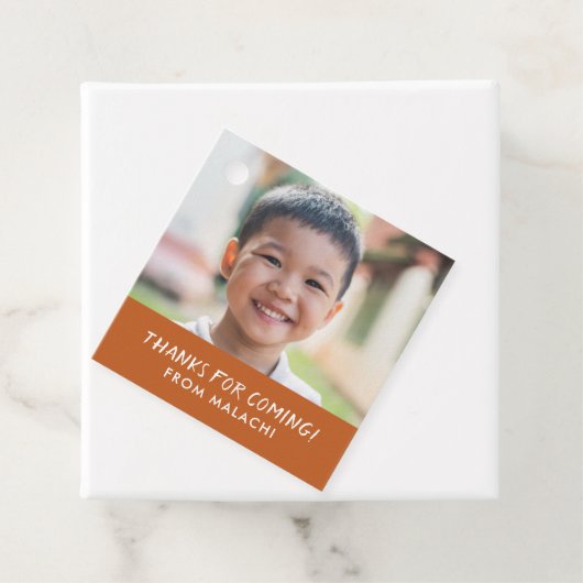 モダン誕生日ストライプ写真サンキューオレンジ フェイバータグ (インサイチュ)