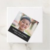 モダン誕生日ストライプ写真サンキューブラック フェイバータグ (インサイチュ)