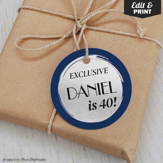 モダン誕生日ネイビーブルーシルバー フェイバータグ