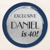 モダン誕生日ネイビーブルーシルバー ラウンドペーパーコースター (正面)