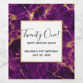 モダン誕生日パープル&金ゴールド抽象芸術大理石 ワインラベル (シングルラベル)
