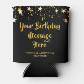 モダン誕生日ブラック金ゴールドスターカスタムズ文字 缶クーラー (正面)