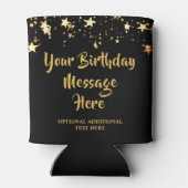 モダン誕生日ブラック金ゴールドスターカスタムズ文字 缶クーラー (裏面)