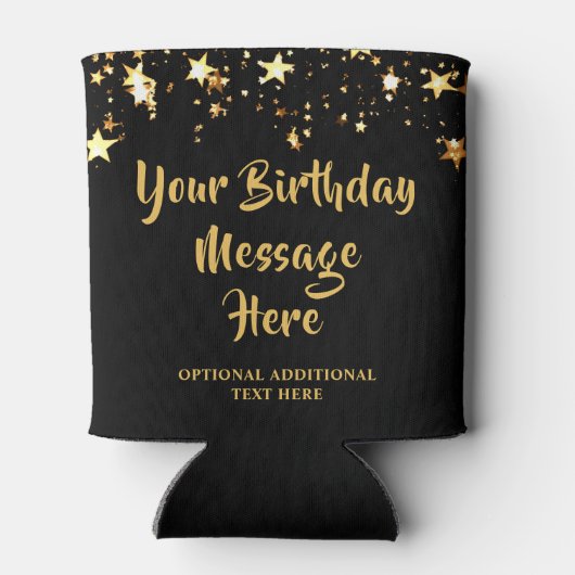 モダン誕生日ブラック金ゴールドスターカスタムズ文字 缶クーラー (裏面)