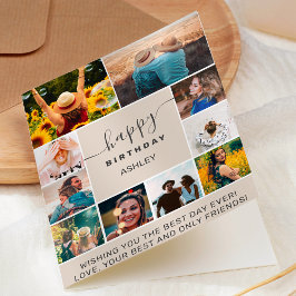 モダン誕生日ベージュストーン10フォトコラージンググリッド カード