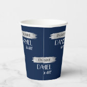 モダン誕生日マガジンカバーブルーシルバー 紙コップ (右)