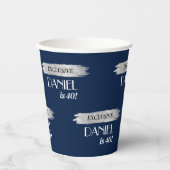 モダン誕生日マガジンカバーブルーシルバー 紙コップ (正面)