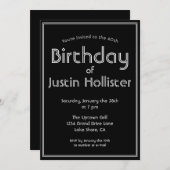 モダン誕生日招待状任意の年齢 |黒と白 招待状 (正面/裏面)