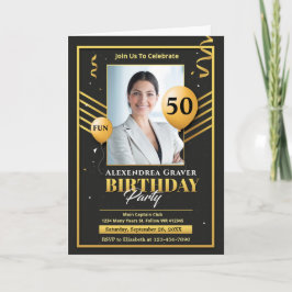 モダン誕生日金ゴールドブラック50thフォトパーティー カード