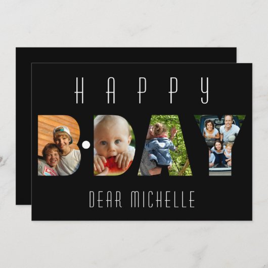 モダン誕生日4フォトコラージュパーソナライズされたカード (正面/裏面)