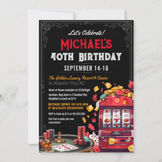 モダン賭博テーマ誕生日招待状 招待状 (正面)