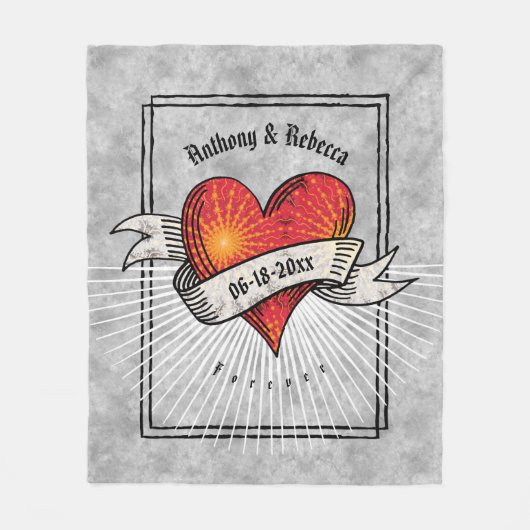 モダン赤いハートカップル名 フリースブランケット (正面)