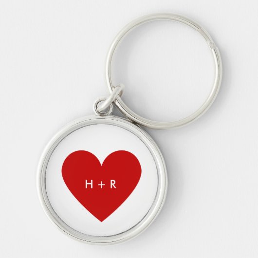 モダン赤いハートシンプル文字カスタム銀金属 キーホルダー (正面)