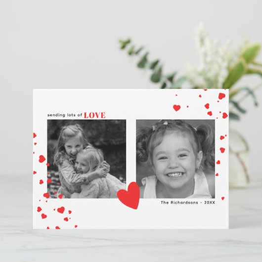 モダン赤いハートバレンタインデーカスタムの写真 シーズンカード (スタンド正面)