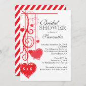 モダン赤いハートブライダルシャワー 招待状 (正面/裏面)