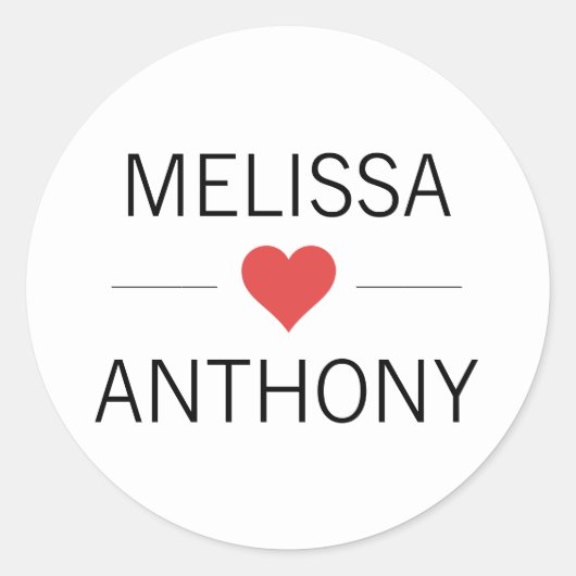 モダン赤いハートホワイト結婚モノグラムシール ラウンドシール (正面)