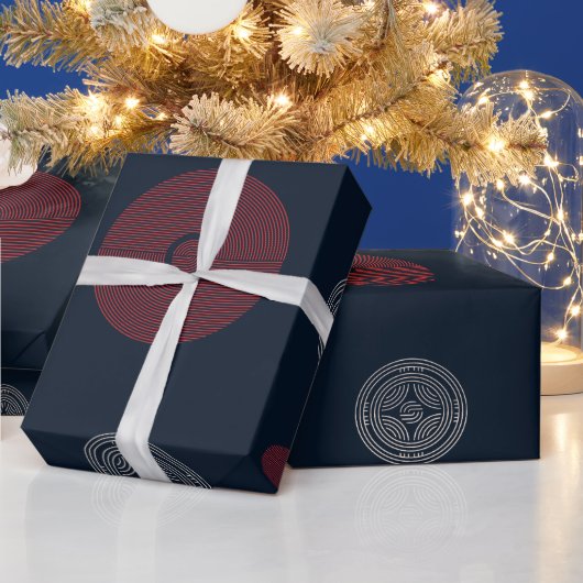 モダン赤と白アールデコ ラッピングペーパー (クリスマス)