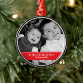 モダン赤と白クリスマス メタルオーナメント