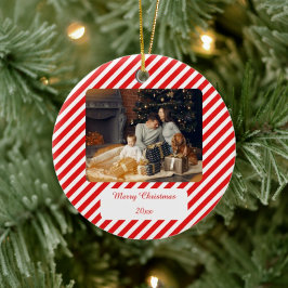 モダン赤と白ストライプの セラミックオーナメント