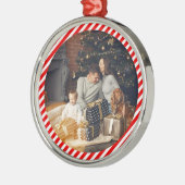 モダン赤と白ストライプの メタルオーナメント (左)