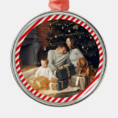 モダン赤と白ストライプの メタルオーナメント (正面)