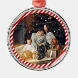 モダン赤と白ストライプの メタルオーナメント