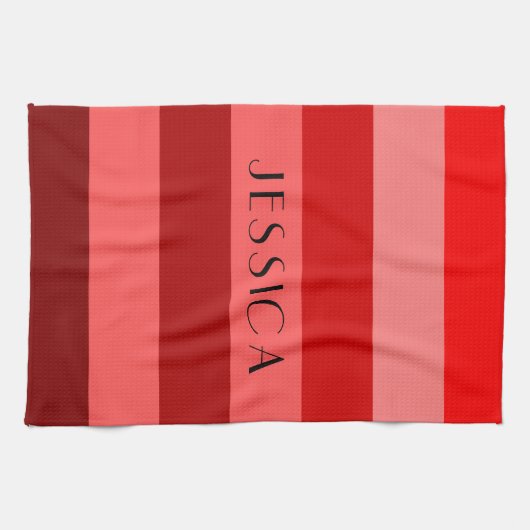 モダン赤と白ストライプパターン名 キッチンタオル (横)