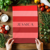 モダン赤と白ストライプパターン名 キッチンタオル