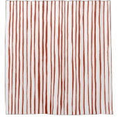 モダン赤と白ストライプ シャワーカーテン (正面)