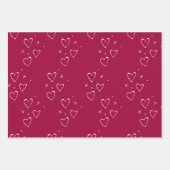 モダン赤と白ハートバレンタインデーキス ラッピングペーパーシート (正面2)