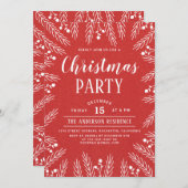 モダン赤と白フローラ 招待状 (正面/裏面)