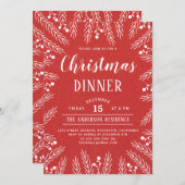 モダン赤と白フローラ 招待状 (正面/裏面)