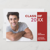 モダン赤と白卒業写真パーティー招待状 招待状 (正面)