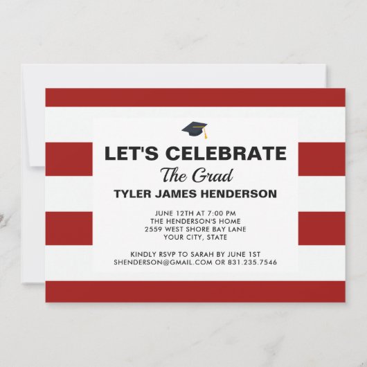モダン赤と白卒業写真パーティー招待状 招待状 (裏面)