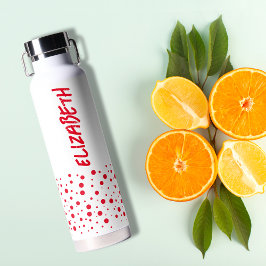 モダン赤と白水玉模様 ウォーターボトル