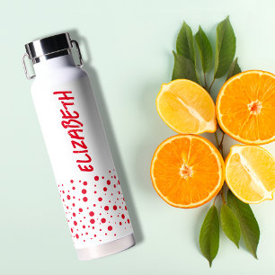 モダン赤と白水玉模様 ウォーターボトル