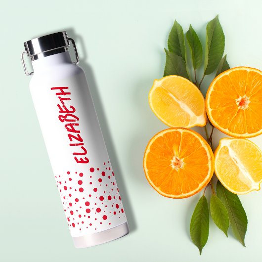 モダン赤と白水玉模様 ウォーターボトル