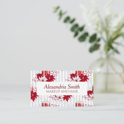 モダン赤と白花 名刺 (スタンド正面)