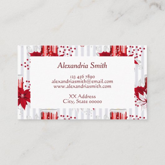 モダン赤と白花 名刺 (裏面)