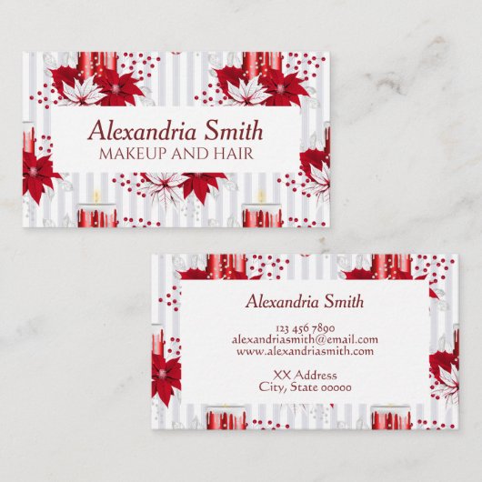 モダン赤と白花 名刺 (正面/裏面)