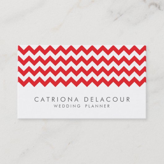 モダン赤と白Chevron Pattern Business Card 名刺 (正面)