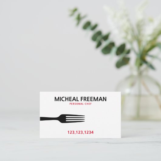 モダン赤と白Fork Personal Chef 名刺 (スタンド正面)
