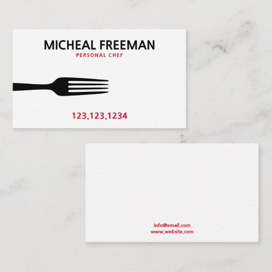 モダン赤と白Fork Personal Chef 名刺 (正面/裏面)