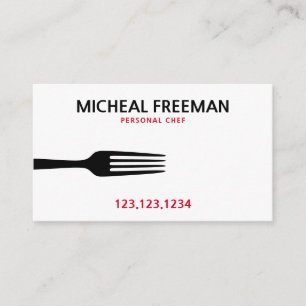 モダン赤と白Fork Personal Chef 名刺